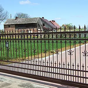 Ogrodzenie metalowe przed wiejskim domem